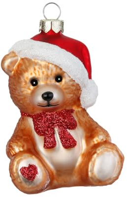 Christbaumschmuck Glas 7cm - Teddy Bär Figur zum Aufhängen - handbemalt - Weihnachtsbaum Anhänger für Weihnachten - Christbaumanhänger & Weihnachtsbaumschmuck - Wald Tiere Braun