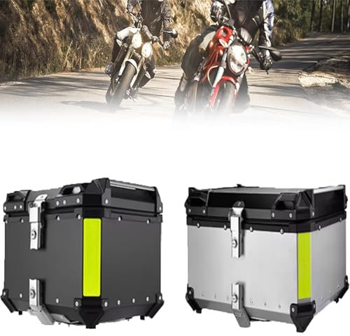 Top Case Motorrad Koffer Wasserdicht Top Case Mit Diamant-Lederfutter Für Gepäckträger Motorrad Koffer Heck Motorrad-Aufbewahrungsbox Motorrad-Heckkasten(Silver,45 L)