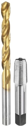 sourcing map Gewindeschneider- und Bohrer-Set, 1 Stück 1/8-27 NPT gerade Nutgewinde-Gewindebohrer & 1 Stück 8,3 mm Spiralbohrer, unbeschichtet/titanbeschichtet HSS-6542 Gewindewerkzeug-Set
