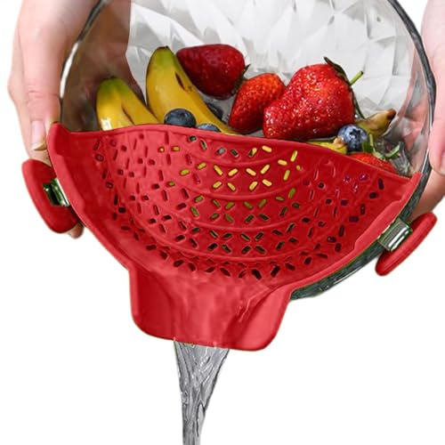 Scolapiatti in silicone – Colino da fissare alla pentola, scolapasta con clip | Utensile da cucina regolabile resistente al calore per scolare carne e frutta