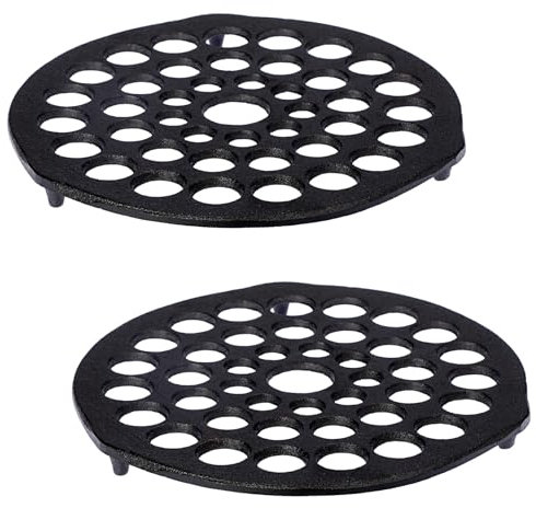 SUMNACON 2 Pack Cast Iron Dutch Oven Trivet Pre-Seasoned Meat Rack, Round 20.5cm Grate Holder Heavy Duty Pot Pan Trivet Holder Black Food Bread Rack Fits for 128oz Dutch Oven