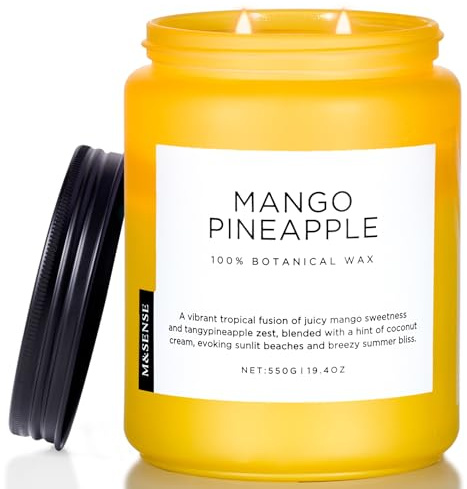 M&SENSE Mango-Ananas-Duftkerze, ungiftig, natürliches Sojawachs, 110 Stunden lang anhaltend, Fruchtduft, Sommergeschenke für Einweihungsfeiern, 2 Dochte, Aromatherapie-Kerze für Frauen, Männer