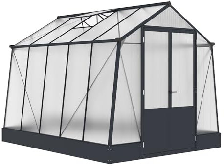 Westmann Natura 810 | Aluminium Gewächshaus mit Fundament | 309x248x240 cm | Doppelstegplatten 4 mm | UV-beständig | Inkl. Entwässerungssystem & Dachfenster | Anthrazit