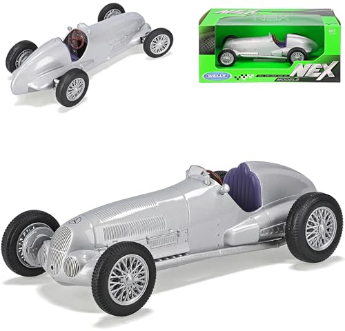 Welly Mercedes-B W125 Rennwagen Silber 1937 1/24 Modell Auto mit individiuellem Wunschkennzeichen