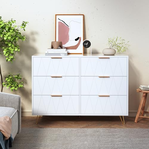 Marooma Commode, Armoire avec 6 Tiroirs, Meuble de Rangement Chambre Enfant/Adulte, 100 x 34 x 73cm, Armoire de Rangement Multifonction pour Bureau,Buffet Salon,Blanc