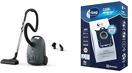 Electrolux Clean 500 Aspirateur avec Sac Puissant EB51C1OG, Compact, léger, éco Responsible, Vert océan + Sacs Aspirateur S-Bag Long Performance, Boite de 4 Sacs, 3,5 litres