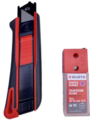 Würth S1 Sicherheitsmesser 2K inkl. 11 Trapezklingen 071566280 Cuttermesser, Teppichmesser, Trapez Klinge Messer, Kartonmesser, Papiermesser
