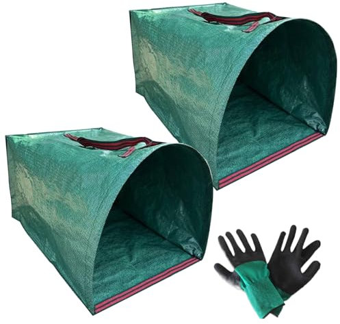 Bolsas de basura para patio, recogedor para hojas, 2 piezas de basura de jardín con guantes, reutilizables para exteriores, patio, hojas, escombros, césped, recortes de césped