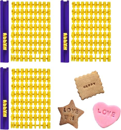 3Pcs Alphabet Number Cookie Press Stamps, Fondant Letter Number Moulds,Letter Stamps for Clay Fondant Icing Biscuit Press, Cake Decorating Tools for Mother's Children's Day Baking, Clay, and Pastries