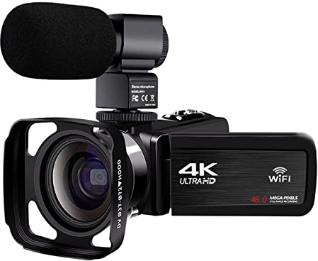 QZCX Cámara Digital, Camcorder de cámara de Video 4K 3 0fps Ultra HD Digital Vlogging Video Cámara de Video 16x Zoom Digital Relleno Luz WiFi Vlog Grabador(32G SD Card,Yellow)