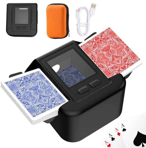 Buldoospok Wiederaufladbar Automatischer Kartenmischer 2 Deck, Geräuscharm Kartenmischmaschine Elektrische mit Auto & Manual, Faltbar Tragbar Kartenmischer für Romme Skyjo+Karten Box