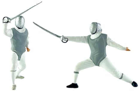Generic 2x Miniaturfiguren im Maßstab 1/64, Fechten, Pose, Figuren, kleine Menschen, Mini-Fechten, Puppenmodell, Grau