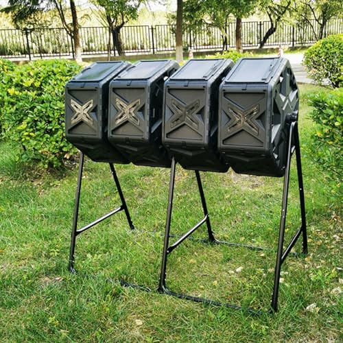 Garden Compost Bin, Outdoor Tumbling Composter, Independent Drum Design, 74 Gallon (280L) Garden Four Chamber Composter Bin for Kitchen, Backyard, Yard Waste