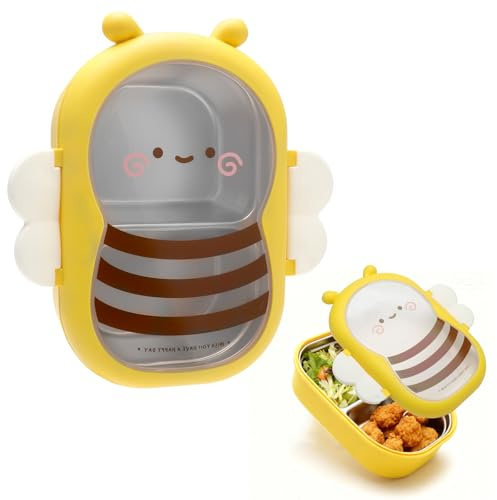 VOSSOT Loncheras para Niños, Fiambrera Stainless Steel Infantil, Fiambrera para niños, Fiambrera y Sandwichera con Dos Compartimentos de Plástico Sin BPA Ideal Picnic Cole y Excursiones