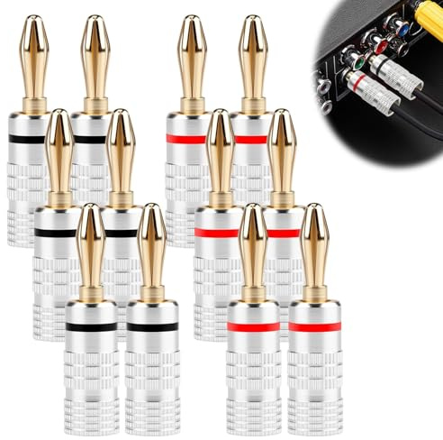 Gainsten Banana Plugs 6 Pairs / 12 Pcs 24K Gold-Plated Speaker 4mm Solder-Free Speaker Wire Connectors for Cable Wire Amplifier Audio/Video Receiver Banana Wall Plate Home Theater and Sound Systems