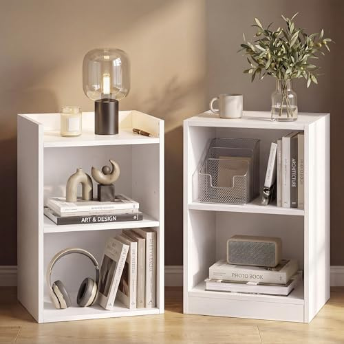 VASAGLE Custos Collection - Lot de 2, Tables de Chevet avec Compartiments Ouverts, Tables d’Appoint avec Étagère Réglable, Double Usage, Montage Simple, pour Chambre, Salon, Blanc Nuage LET866WB01