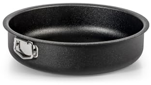 H&H Tortiera Titan Tonda Ø24 cm in Alluminio Nero – Rivestimento Antiaderente Pfluon Senza PFOA – Adatta a Forno e Uso Quotidiano – Manico Integrato