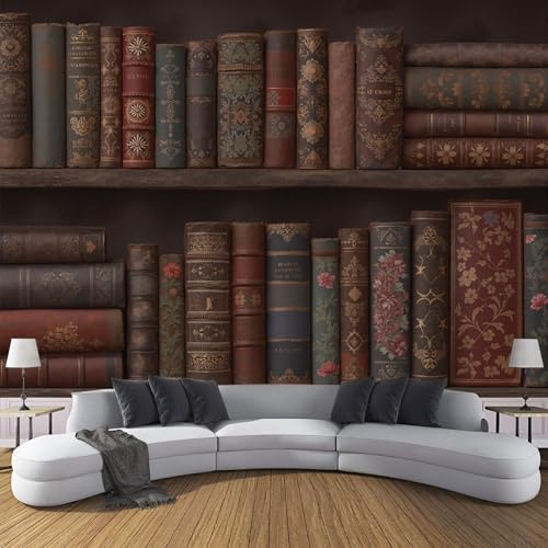 Bücherregal Panorama Tapete Seide 300x210cm, Fototapete Retro-Stil, Wand Für Wohnzimmer Kinderzimmer Schlafzimmer Dekoration Poster Tapete, Braun