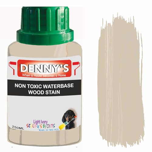 Non-Toxic Water-Based Wood Stain – Fast Drying – 179 Colours – For Furniture, Doors, Floors, Skirting, Crafts & Interior Wood – Sponge or Roller Application (Light Ivory, 250ML bottle)