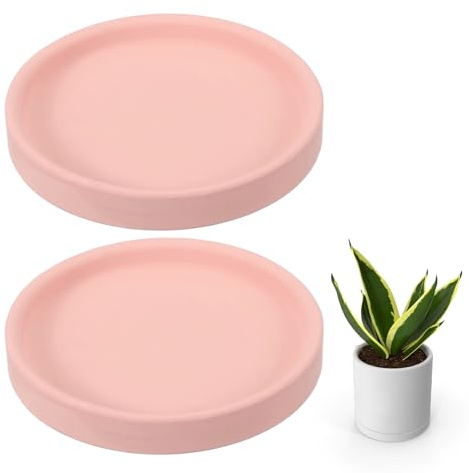 QUARKZMAN 2 Pezzi Sottovasi Rotondi, Sottovasi in Ceramica da 4 Pollici per Vasi, Sottovasi Resistente per Piante da Interno E Esterno, Rosa
