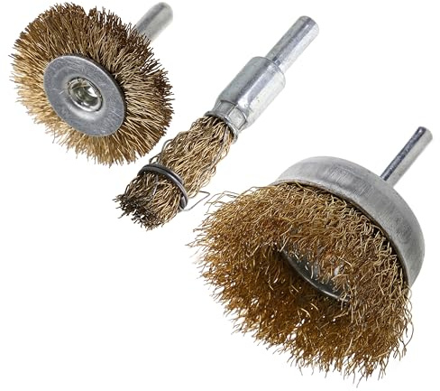 FONDOTIN 3 Piezas Cepillo de Alambre para Taladro Eléctrico, Rueda de Alambre de Acero Inoxidable 0.3 Mm, Mango Varilla (10x6, 38x6 Mm), para Pulido, Limpieza y Eliminación de Óxido