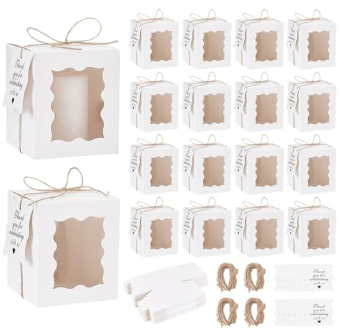 PH PandaHall 100 Sets Kerzen Geschenkboxen 8.5x8.5x10cm Papier Geschenkboxen Weiß Rechteck Verpackung Schachtel mit Sichtfenster Etiketten Schnüre für 10 Unzen Kerzen Glas Hochzeit Party Geburtstag