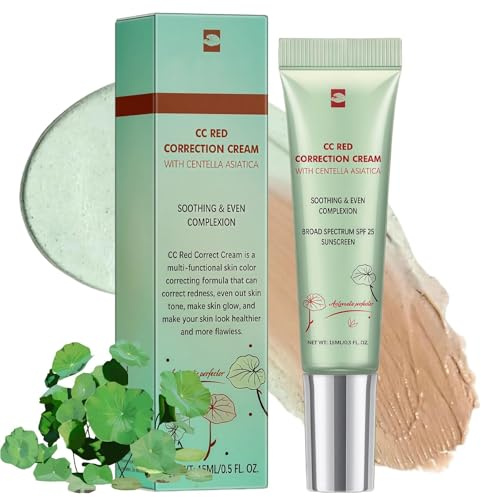 Centella Infused Color Correcting CC Cream, Green Tone Adjusting Face Makeup, Evens Skin Tone & Smooths Complexion, Buildable Coverage, For All Skin Types