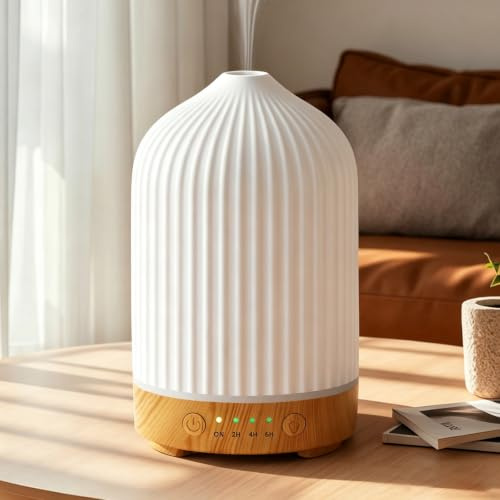 Diffuseur d'huiles essentielles pour aromathérapie à Domicile - Diffuseur d'huiles aromatiques électrique à ultrasons en céramique de 200 ML avec arrêt Automatique/4 minuteries/7 veilleuses LED