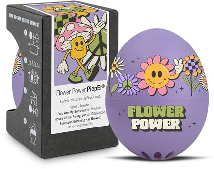 Flower Power PiepEi - Singende Eieruhr zum Mitkochen - Eierkocher | Zusammen mit den Eiern kochen: Spielt für weich, mittel & hart eine Melodie - Lustiger & funktionaler Eggtimer - Musik Kochei