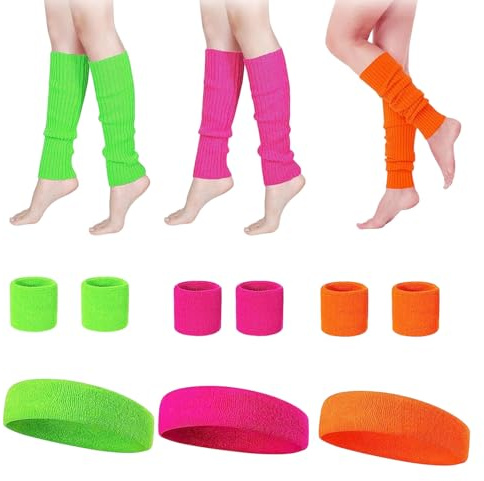 Bandeau Fluo Annee 80 Guetre Fluo 15 Pièces Couleurs Vives Confortables