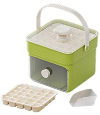 50 Cube Ice Maker Tray with Press Lid, Double Layer Silicone Ice Cube Tray for Freezer, Portable Storage Bin with Scoop, Easy Release for Drinks, Cocktails & Home Use (Green)