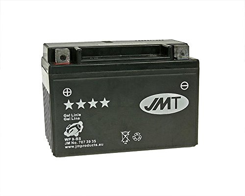 JMT Batterie 12 V 8 Ah (YTX9-BS) [wartungsfrei & versiegelt] kompatibel für Yamaha XT 600 E H 3TB, Piaggio/Vespa ET4 125 Leader, Suzuki GSR 600 A ABS, GSF 650 S Bandit, XJ 600 S N