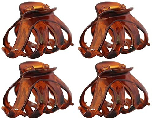 Bullahshah Lot de 4 Pince Cheveux Pieuvre Papillon Bouledogue Plastique Neuf (Marron Foncé)