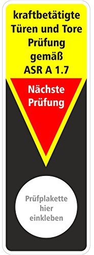 KDS 10 x Grundplakette Prüfplakette für Türen und Tore, ASR A 1.7, Polyvinylchlorid, 11.5 x 4.5 cm, selbstklebend, UV- und wetterfest, 5-Jahres-PVC Folie, Sicherheits- und Gesundheitsschutz