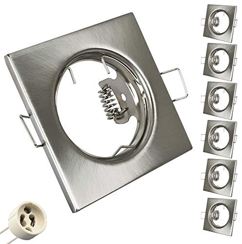 Einbaustrahler 6er SET inkl. GU10-Fassung Eckig Einbauleuchte Rahmen Edelstahl Optik Eckig