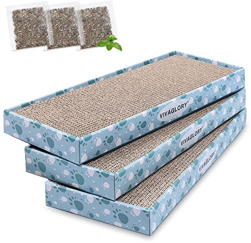 VIVAGLORY Katzen Kratzpappe Padpal Katzen Kratzbrett, Kratzbrett mit Katzenminze, Katzenkratzbrett Kratzpappe Kratzbretter, Schmal, 3Packungen