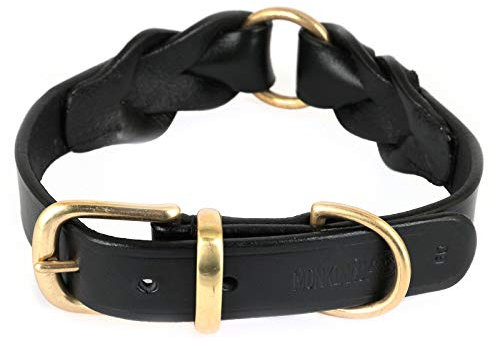 MONKIMAU Halsband für Hunde aus echt Leder geflochten verstellbar S 31-36 cm
