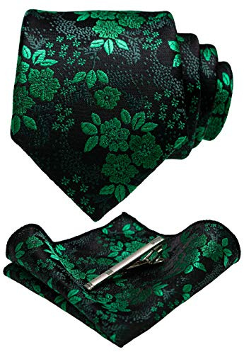 JEMYGINS Herren Blumen Krawatten und Einstecktuch Sets mit Krawattenklammer erhältlich