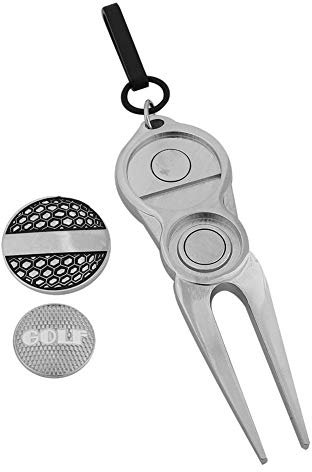 Divot Tool, Pitchgabel Magnetic Ball Marker Reparatur Pitch Groove Reiniger Pitch Fork Trainingszubehör Wedgeschläger/Pitching Gabel (Silber Type B)