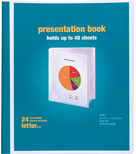 1InTheOffice Presentation Book with Sheet Protectors, Clear Cover Presentation Book, White 8.5 x 11, 24 Sleeves