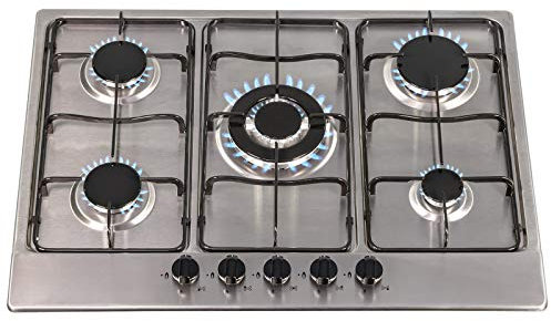 SIA AMZSSG702SS 70cm 5 Burner Gas Hob In Stainless Steel With Enamel Pan Stands