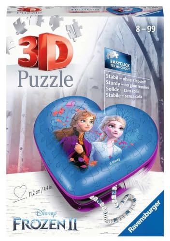 Ravensburger 3D Puzzle 11236 - Herzschatulle Disney Frozen 2-54 Teile - Aufbewahrungsbox für Fans von Anna und Elsa ab 8 Jahren: Erlebe Puzzeln in der 3. Dimension