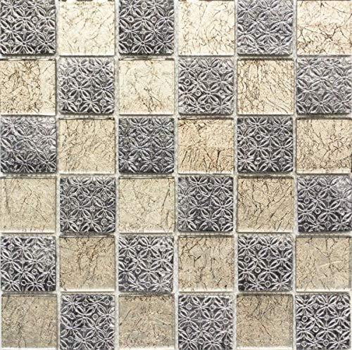 Mosaik MOS78B-0702_f Paroi arrière en mosaïque de verre effet résine Transparent Champagne Noir