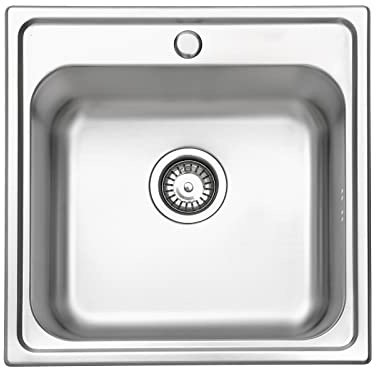 JASSFERRY Edelstahl Küchenspüle 1 Becken 50x50 cm mit Siphon Ab- und Überlaufgarnitur