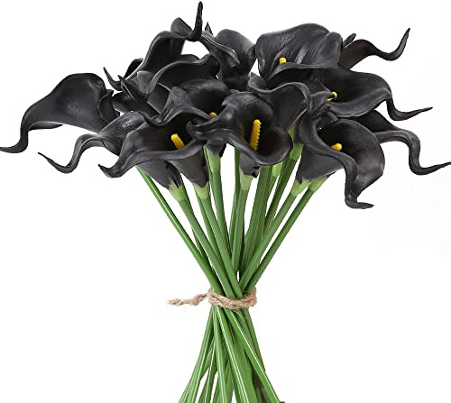 IPOPU 24 Flores Artificiales de Lirio de Cala Negras para Decoraciones, Flores Falsas Negras, Ramo de Lirios de Cala, para centros de Mesa, Flores, decoración Floral, decoración del hogar (Negro)