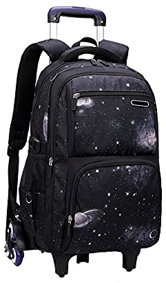 Dreneco Backpack with Rolling Wheels Lightweight and Waterproof Boys Girls Students Detachable Trolley School Bag Rucksack (Black)