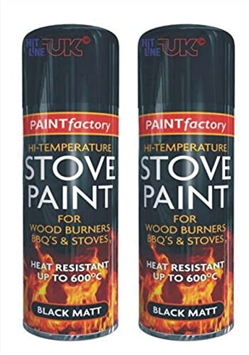 HitlineUK 2 x 400ml Heat Resistant BBQ & Stove Paint – Matt Black Spray Paint for Barbecue, Fireplaces, Stoves & Grills – Up to 600°C – Interior/Exterior Use