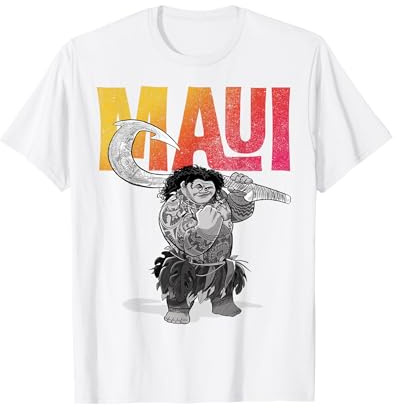 Disney Moana Maui Gradient Text Tough Pose Portrait T-Shirt