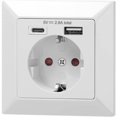 Orno AE-13232(GS) USB Steckdose Unterputz Weiß,1 x USB-A + USB-C 5VDC/2,8A 3680W Typ: Schuko