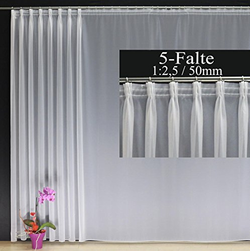 EASYHomefashion Fertiggardine nach Maß Voile Store weiß, maßgefertigt, halbtransparent mit 5er-FALTENBAND. Größe wählbar (Höhe 80-295 cm, Breite 200-1200 cm), Variante 80 x 350 cm (Höhe x Breite)